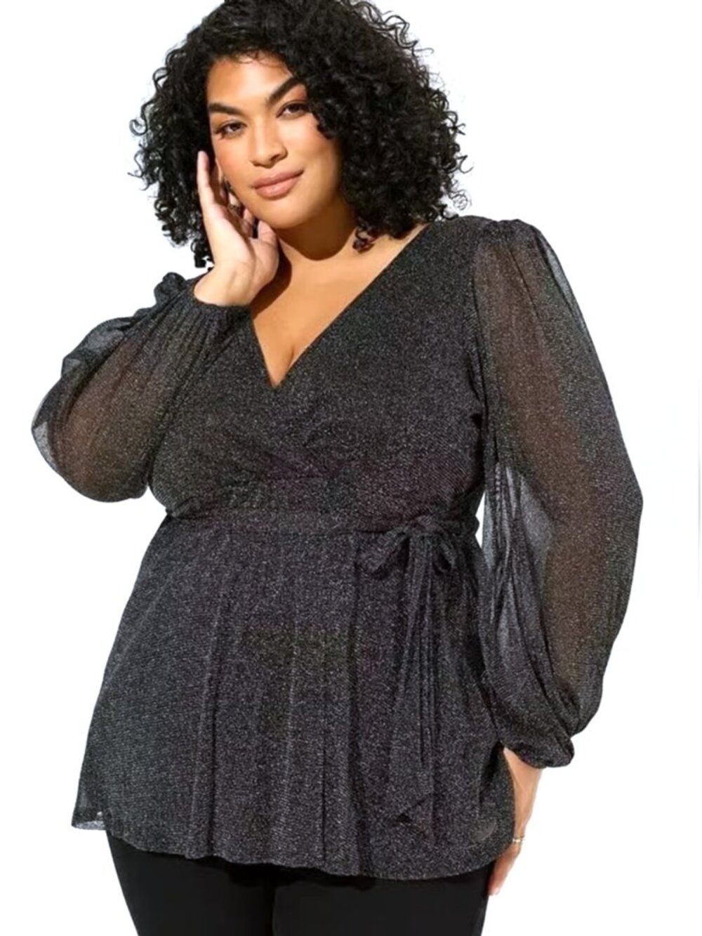 TORRID Knit Glitter Lurex Surplice Peplum Top. Plus Size 3